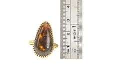 14K Yellow Gold Oval Fire Agate Cabochon Elaborate Statement Ring