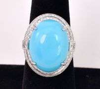 Wonderful Turquoise and Diamond Ring in 14K White Gold