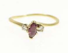 14K Yellow Gold Marquise Natural Ruby Diamond Accent Vintage Ring