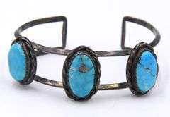 Vintage Sterling Silver Turquoise Cuff Bracelet and Turquoise Ring