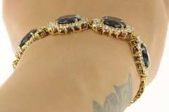 14K Yellow Gold Oval London Blue Topaz Halo Statement Chain Bracelet