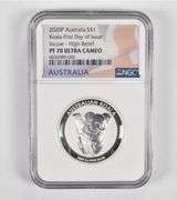 PF70 UCAM 2020-P Australia 1 Dollar 1 Oz Silver Koala HR FDOI NGC