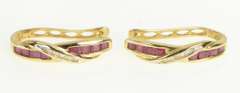 10K Yellow Gold 2.20 Ctw Natural Ruby Diamond Oval Hoop Earrings