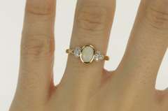 10K Yellow Gold Natural Opal Diamond Pink Sapphire Engagement Ring