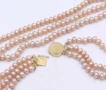 Three Row Pink Pearl Necklace