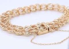 Vintage Yellow Gold Double Loop Charm Bracelet