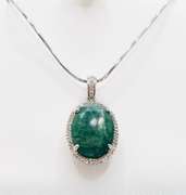 Beautiful 10.0 Carat Emerald and White Sapphire Pendant Necklace in Sterling Sliver