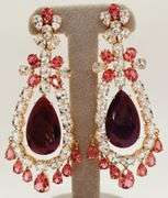 Royal hand made 18k Gold Ruby and Tourmaline and Topaz Estate Earring & Pendant Chandellier Style Jewelry Suite Set