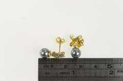 14K Yellow Gold Grey Pearl Diamond X Criss Cross Dangle Earrings