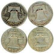 4 Different Silver Franklin Half Dollars 1949-1963-D