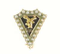 10K Yellow Gold Victorian Seed Pearl Stag Enamel Lapel Pin/Brooch