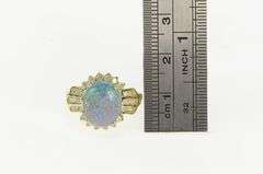 14K Yellow Gold Oval Opal Triplet Diamond Halo Vintage Ring