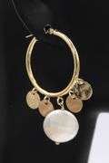 Elegant Yellow Gold Coin Pearl Dangle Earrings