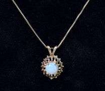 Cute Opal Pendant Necklace In 14K Yellow Gold