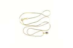 14K Yellow Gold Marquise Sapphire Diamond Halo Square Chain Necklace