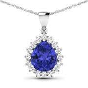 Solid 14 Kt White Gold 3.25 Ct Natural Tanzanite & Diamond Pendant