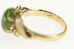 14K Yellow Gold Oval Nephrite Retro Leaf Design Vintage Ring
