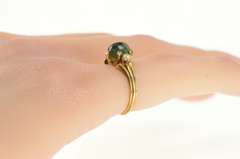 14K Yellow Gold Oval Moss Agate Cabochon Seed Pearl Ring