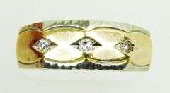 Men's Vintage 14K Gold 3 Diamond Band, Size 10