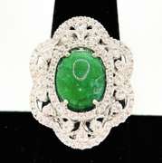 7.0+ Carat Emerald and White Sapphire Sterling Sliver Ring. Gorgeous!