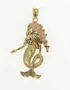 14K Yellow Gold Two Tone Mermaid Mystical Ocean Siren Pendant