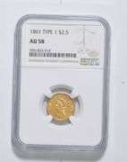AU58 1861 $2.50 Liberty Head Gold Quarter Eagle - Type 1 - Graded NGC