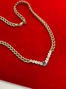 CERTIFIED BRAND NEW 14K GOLD , DIAMOND AND TANZANITE NECKLACE