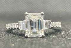 2.10  CARATS T.W. EMERALD ENGAGEMENT RING IN 14K WHITE GOLD
