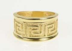 14K Yellow Gold Graduated Greek Wave Key Pattern Band Ring