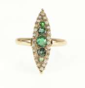 14K Yellow Gold Victorian Marquise Emerald Seed Pearl Navette Ring