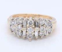 Charming Yellow Gold Baguette and Round Diamond Band Ring