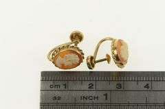 10K Yellow Gold Vintage Carved Shell Cameo Screw Back Earrings