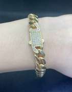 MENS 14K YELLOW MONACO LINK BRACELET WITH PAVÉ CZ LOCK 8"