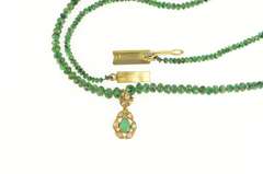 18K Yellow Gold Chrysoprase Diamond Green Tourmaline Beaded Necklace