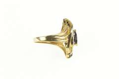 10K Yellow Gold Marquise Sapphire Baguette Diamond Halo Ring