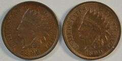 Lovely original Uncirculated 1890 & 1896 Indian Head Cents