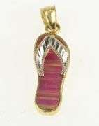 14K Yellow Gold Pink Sim. Opal Inlay Two Tone Flip Flop Charm/Pendant