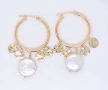 Elegant Yellow Gold Coin Pearl Dangle Earrings