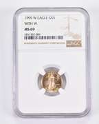 MS69 1999-W $5 American Gold Half Eagle - With W - Graded NGC