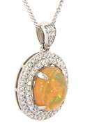 2.94 CTW Opal & Diamond Pendant Necklace in 14K