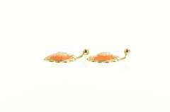 14K Yellow Gold Retro Oval Carved Cameo Filigree Dangle Earrings