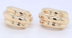 Pleasing High Polished Ribbed Dome Yellow Gold Earrings