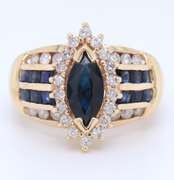 Fantastic Yellow Gold Blue Sapphire and Diamond Cocktail Ring
