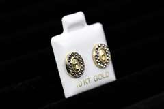 10k Yellow Gold White Round Halo Virgin Mary Stud Screw Back Earrings