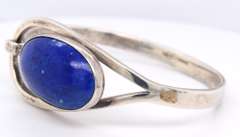 Vintage 925 Sterling Silver Signed Lapis Bangle Bracelet