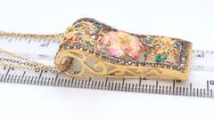 Incredible 21kt Set of Flower Enamel Necklace and Ring and Earrings