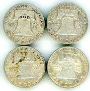 4 Different Silver Franklin Half Dollars 1952-1963-D