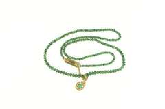 18K Yellow Gold Chrysoprase Diamond Green Tourmaline Beaded Necklace