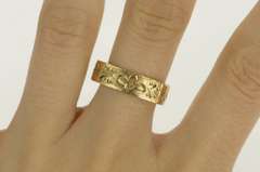 14K Yellow Gold Squared Floral Engraved Vintage Wedding Band Ring