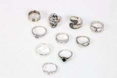 .925 Sterling Silver Curated Ring Lot of 10 Rings Various Sizes & Styles